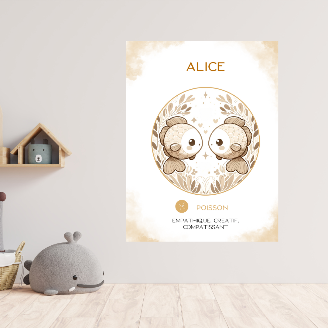 Tableau de naissance personnalisé Poissons : cadeau original pour bébé avec illustration douce