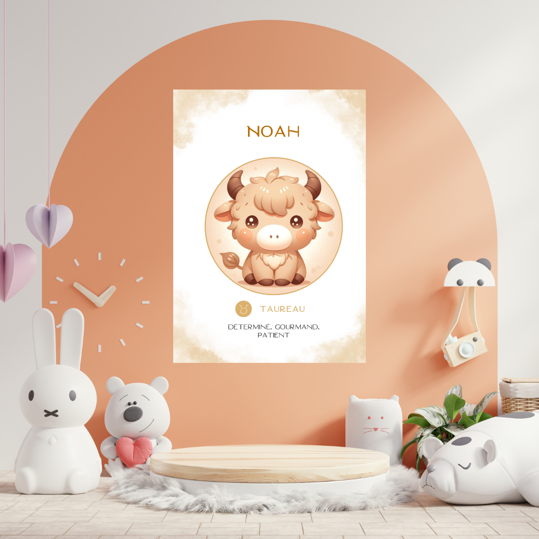 Tableau personnalisé - Bébé/enfant Taureau (21 avril-21 mai)