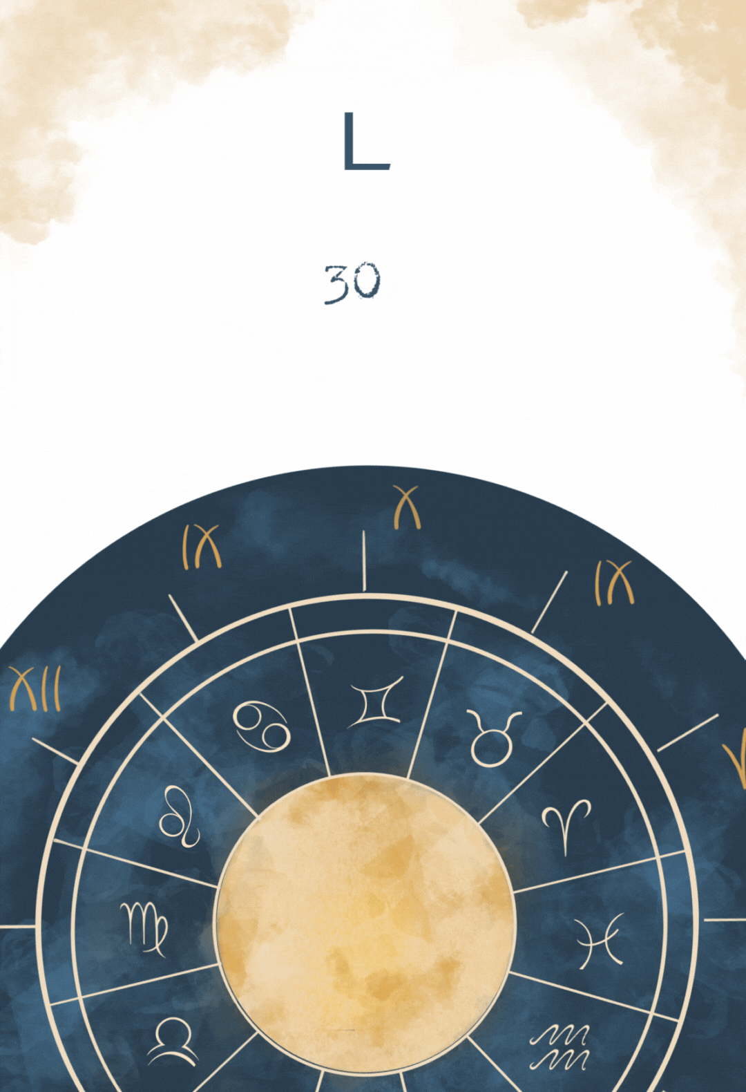 GIF animé d’une carte du ciel astrologique avec les signes du zodiaque, illustration pour thème astral de bébé.